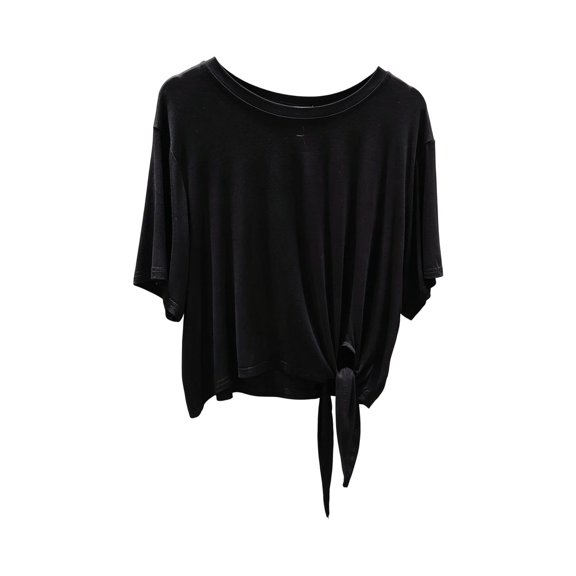 Tqcoqu Women's Tie Front Short Sleeve T-Shirt,Loose Crew Neck Casual Summer Irregular Hem Tops,2026 Spring Summer Trendy Clothes,Black Women's M-XXL