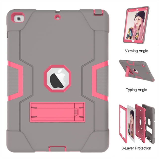 Étui pour iPad 6th Generation/iPad 5th Generation (9,7 Pouces, Modèle 2018/2017), Étui iPad Air 2, Étui Hybride Antichoc Robuste de Protection pour iPad 9,7 Pouces avec Béquille Intégrée