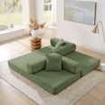 thumbnail image 2 of Convertible Couch Sofa Bed Foldable Floor Sleeper | Modern Fold Out Couch | No Assembly Compression Sofa King Size Sleeper for Living Room, Bedroom | Green Corduroy, 2 of 13