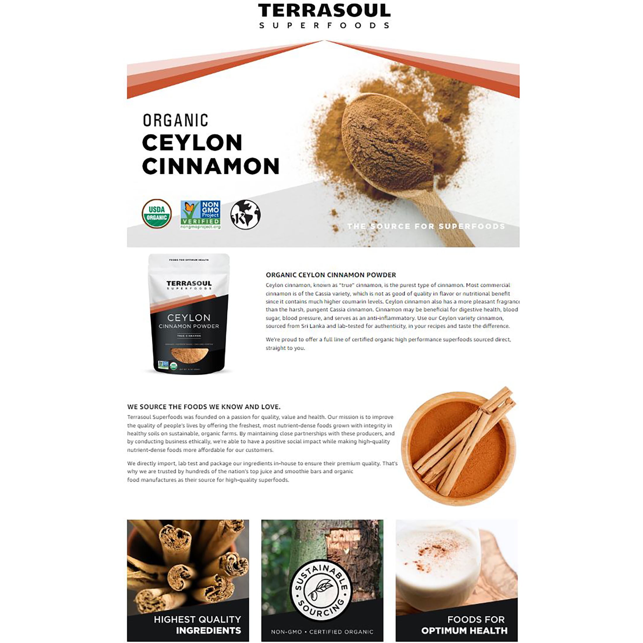 Terrasoul Superfoods Organic Ceylon Cinnamon Powder, 3 Lbs (1 Lb 3-Pack)