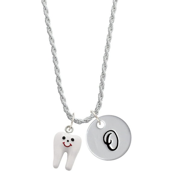 Delight Jewelry Silvertone Enamel Tooth Silvertone Script Initial Disc - O - Charm Necklace, 20"+3"