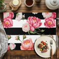 thumbnail image 2 of Placemats Set of 4, Pink Peony Rose Place Mats Floral Black Stripes Tablemats Washable Placemat Table Decoration for Kitchen Table Dinner Party Home Decor Indoor Outdoor 13x19 Inch, 2 of 9