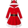 thumbnail image 1 of Disfraz con capucha de alce de Navidad para niñas pequeñas, vestido de princesa de manga larga de Papá Noel rojo con cinturón y sombrero, chal, trajes de Navidad, 1 of 3