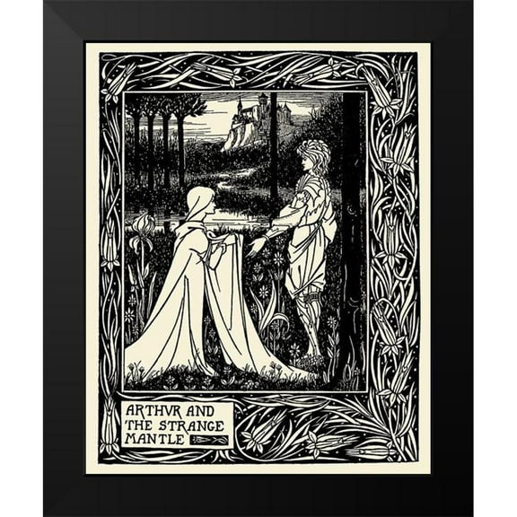 Beardsley, Aubrey 12x14 Black Modern Framed Museum Art Print Titled - Morte DArthur 1893 - Arthur and the Strange Mantle