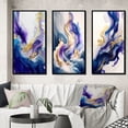thumbnail image 1 of Designart "Blue and Gold Splatter II" Modern Framed Wall Art Set Of 3 - Blue Abstract Spirals Frame Canvas Set For Living Room Decor, 1 of 6