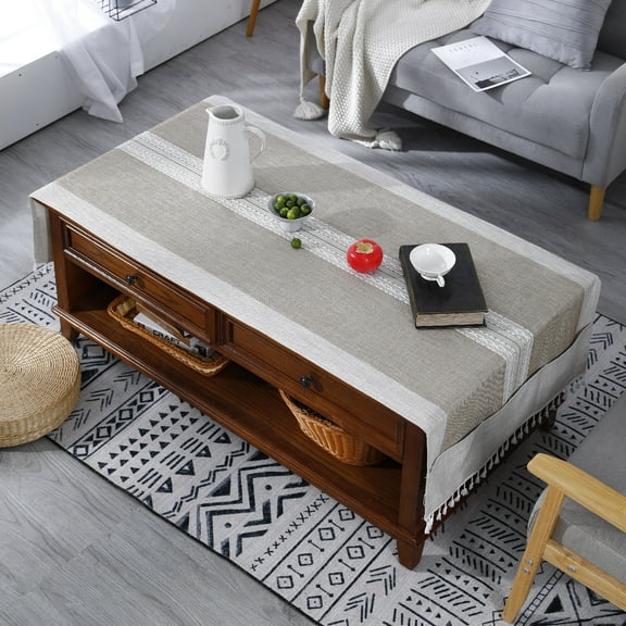 ZMNSZBD linen fringed coffee tablecloth living room rectangular tablecloth cover with pocket 20 inches x 55 inches 1 piece