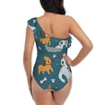 thumbnail image 5 of Sikiie Dogs Print Women One Piece Swimsuits Tummy Control One Shoulder Bathing Suits Ruffle Swimwear, From S to XXL-X-Large, 5 of 6