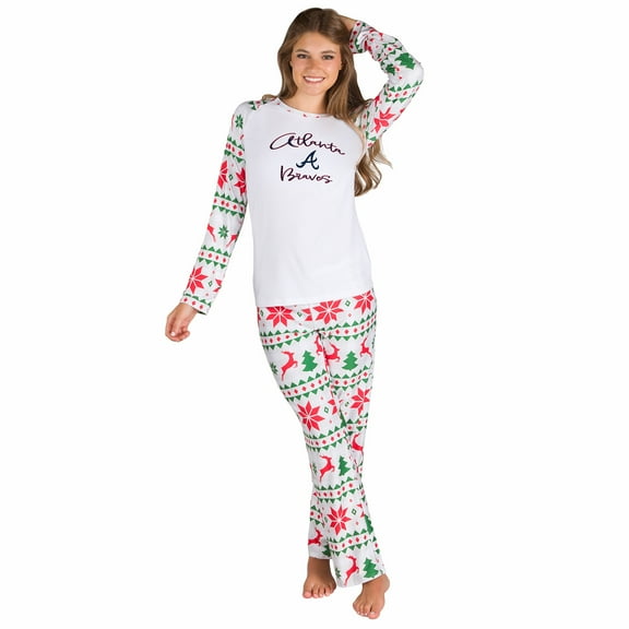 Women's Concepts Sport  White Atlanta Braves Tidings Knit Long Sleeve Raglan Top & Pants Set