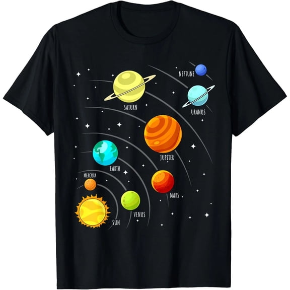 100% Cotton Space Planet T-Shirt, Solar System Astronomy Graphic Tee, Science Lover Gift Shirt for Men and Women, Adult Unisex Short Sleeve Casual T-Shirt
