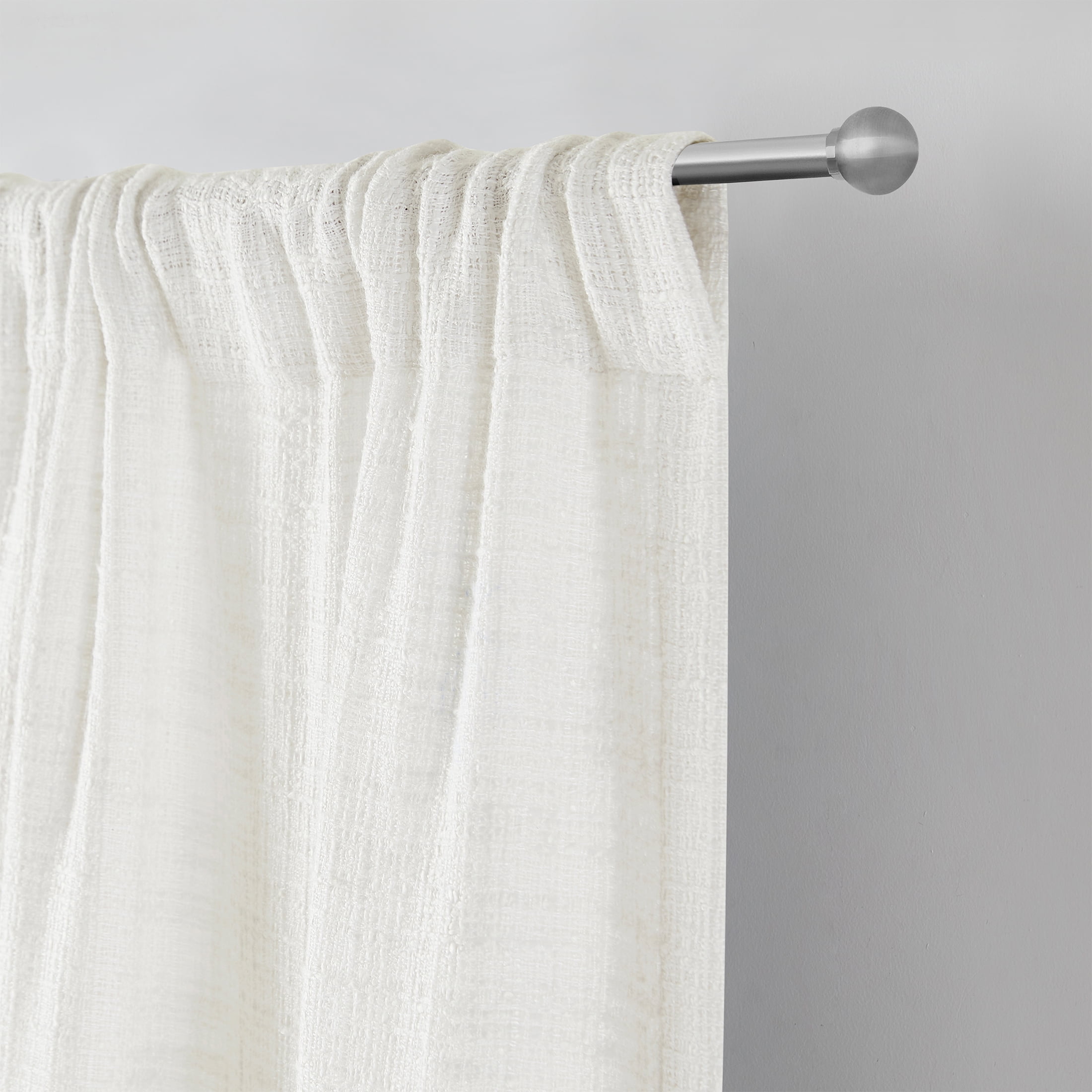 (2 pack) Better Homes & Gardens Woven Slub Rod Pocket Light Filtering Curtain Panel, 1-Piece, White, 52" W x 84" L