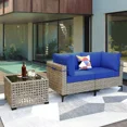 thumbnail image 2 of Ovios 3 Pieces Outdoor Patio Sectional Furniture Cushioned PE Rattan Wicker Chairs Conversation Set with Solar Lamps Coffee Table for Backyard, 2 of 8