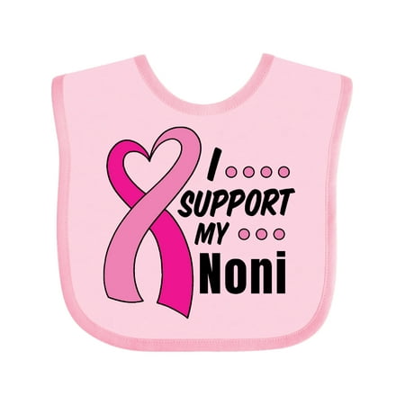 

Inktastic Breast Cancer Awareness I Support My Noni with Pink Ribbon Gift Baby Boy or Baby Girl Bib