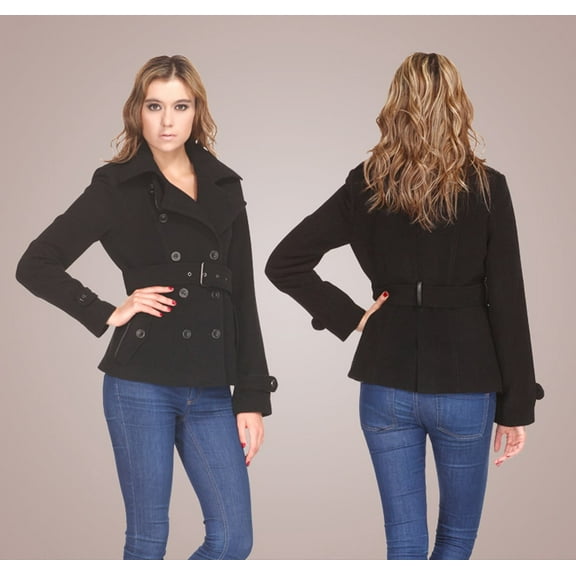 Zareen Wool Blend Short Coat with Belt-Black-L