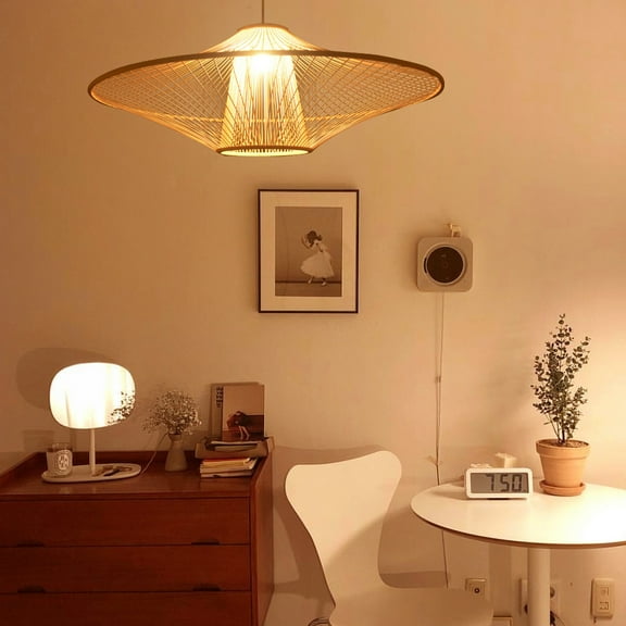 Arturesthome Bamboo Pendant Light Boho Light Fixtures for Living Room Natural Finish 23.62" x 11.81"