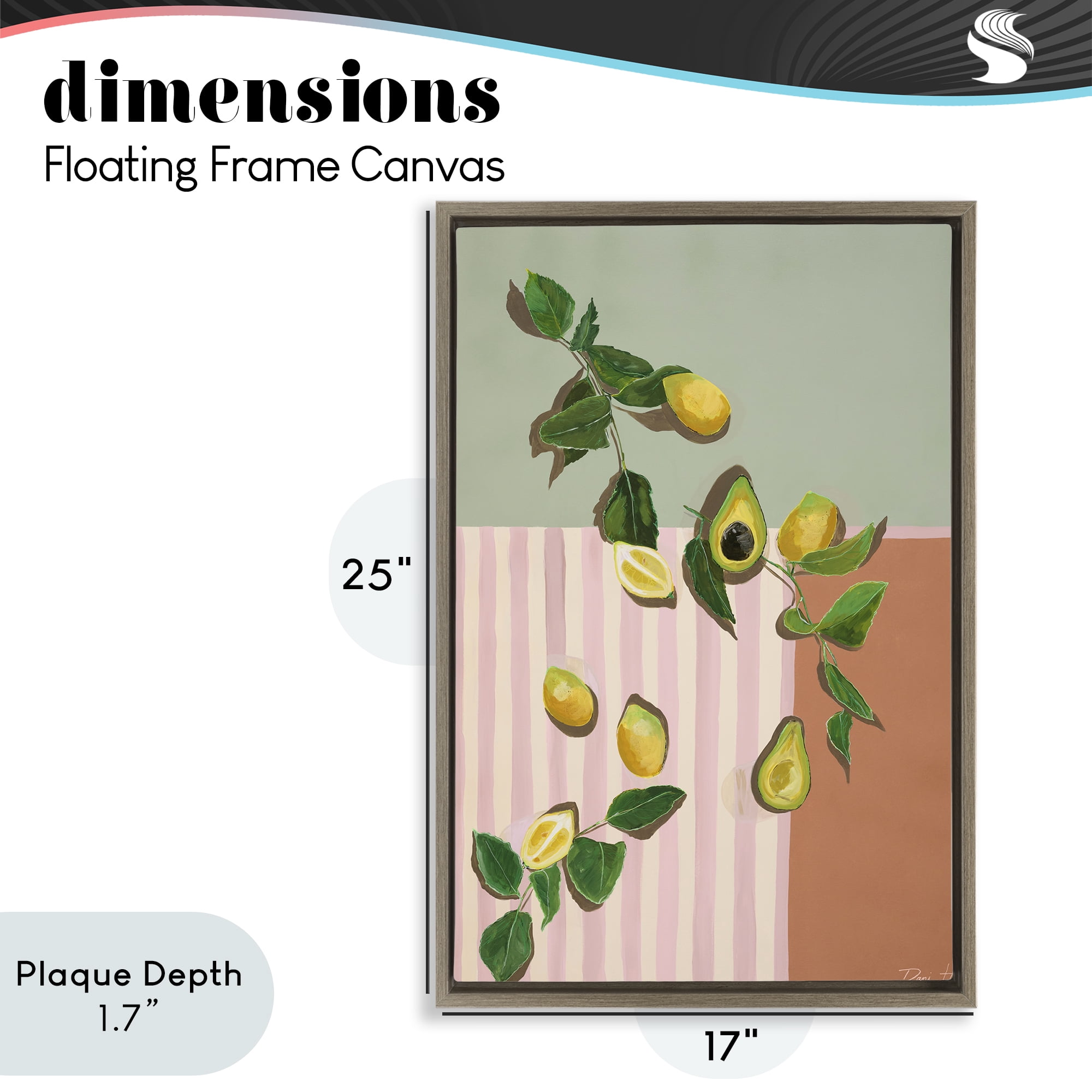 Stupell Industries Midcentury Avocado & Lemons Brown Framed Floater Canvas Wall Art, design by Dani Heyward