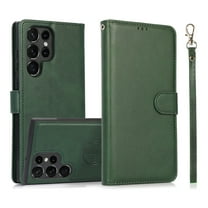 Detachable Wallet Case for Samsung Galaxy S23 Ultra, Removable PU Leather Wrist Hand Strap 2 in 1 Design Flip Folio Cover with Card Slots Holder Magnetic Car Mount Kickstand Protective Case,Green