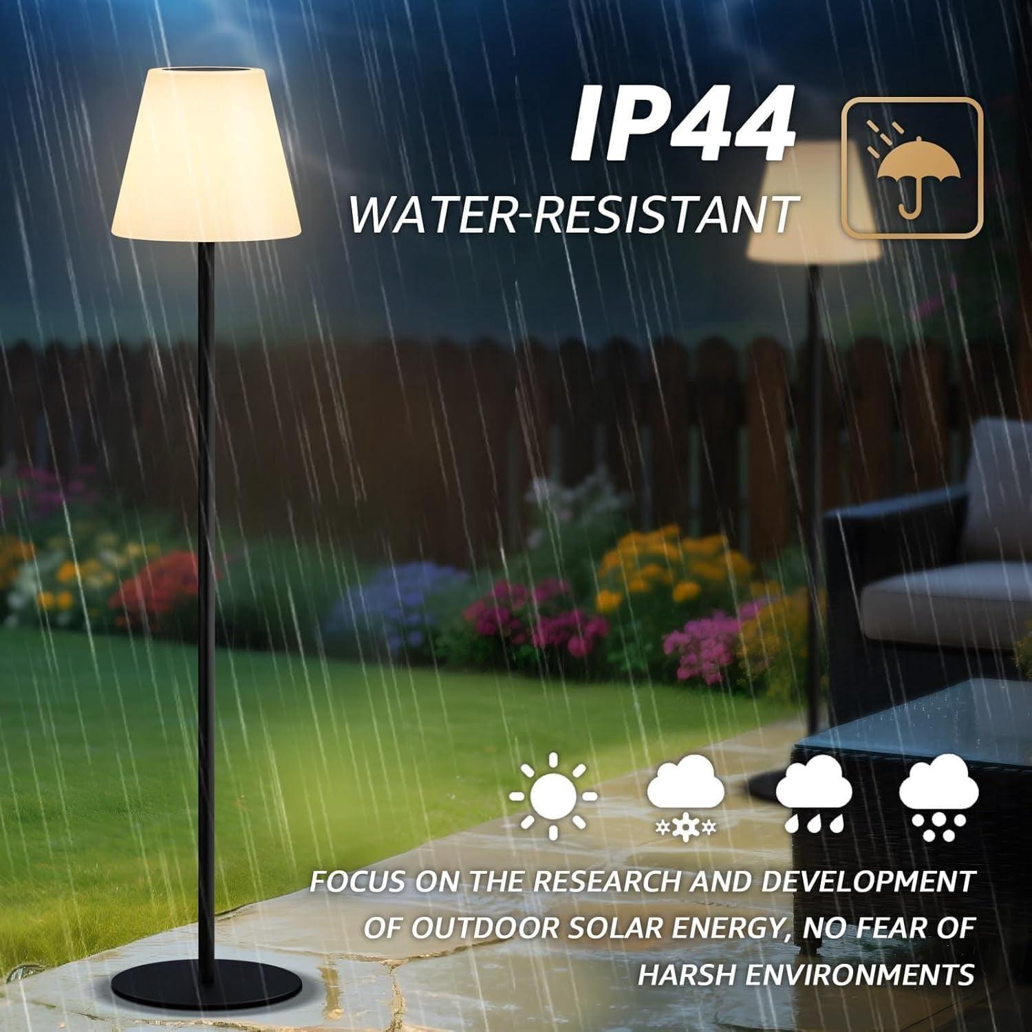 Postlucky 56" Solar LED Floor Lamp Dimmable with Remote Control, RGB Color, USB Charging, Cone Shade