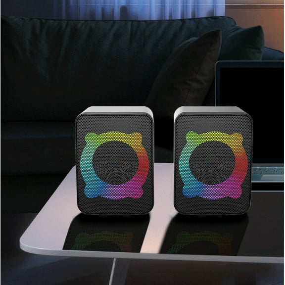 Hwkond Portable Speakers Light Emitting Computer Speaker USB Mobile Phone Laptop Desktop Mini Speaker Hifi Stereo Sound Cable Subwoofer Computer Audio 2 Pcs On Clearance