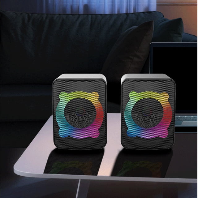 NARABB Light Emitting Computer Speaker USB Mobile Phone Laptop Desktop Mini Speaker Hifi Stereo Sound Cable Subwoofer Computer Audio 2 Pcs