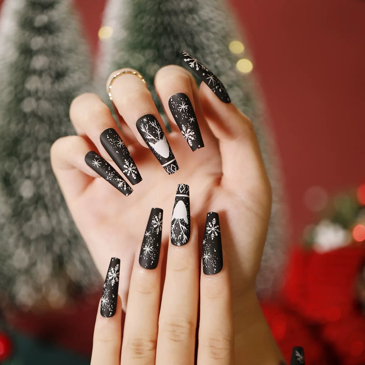 Fofosbeauty 24PCS Christmas Press on Fake Nails, Extra Long Coffin False  Nails, Black Deer Matte - Walmart.com