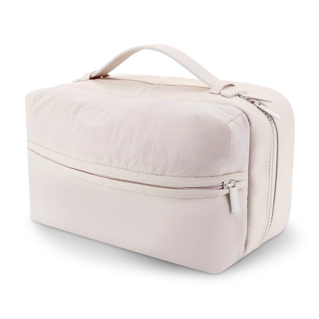 Bolsa de cosméticos de cuero PU con cierre de cremallera, gran capacidad, esponjosa para mujeres y niñas