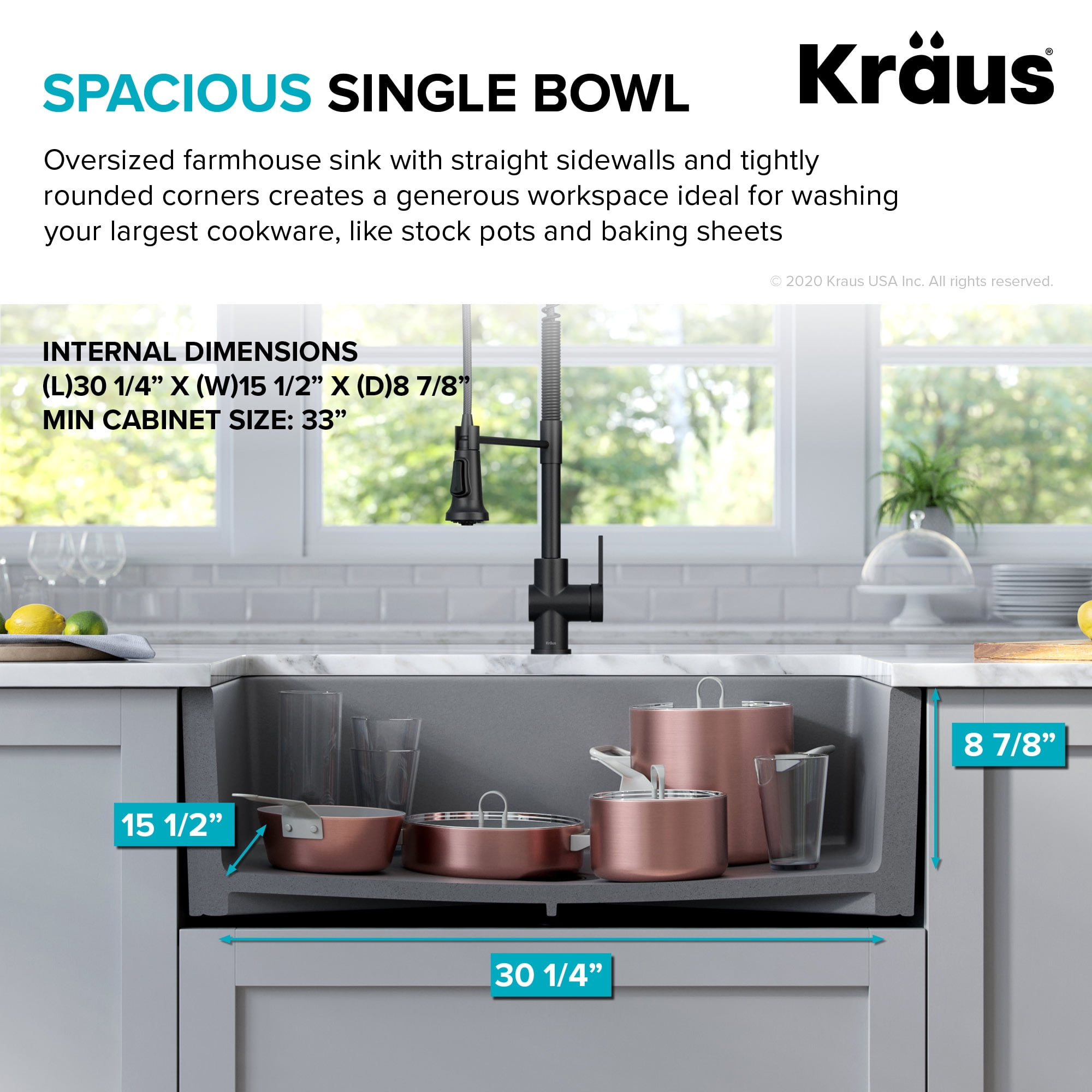Kraus Turino 33 inch Farmhouse Reversible Apron Front Fireclay Single Bowl Kitchen Sink in Matte Grey