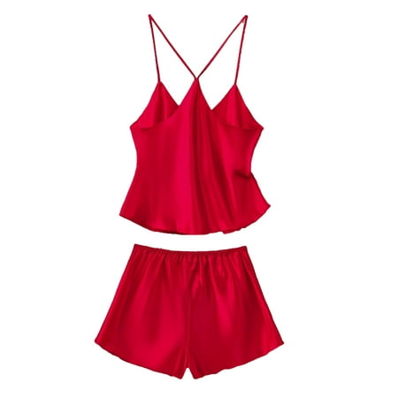 

Womens Pajama Sets Short Sets Sleeveless Sleepwear Red L