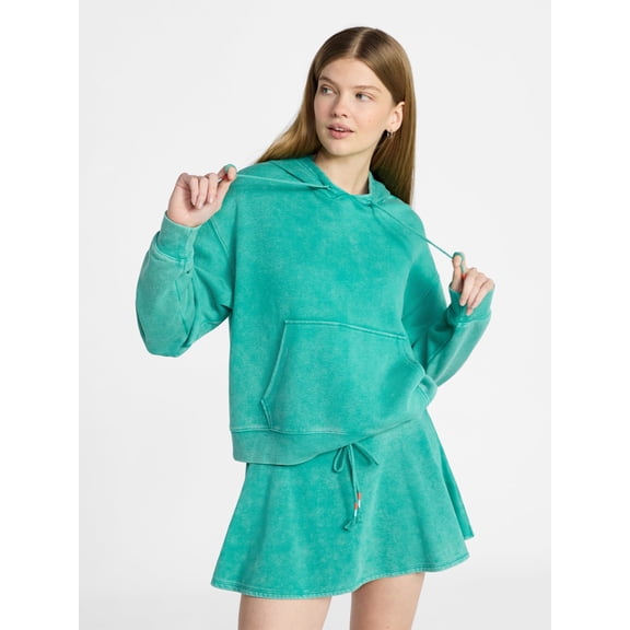 No Boundaries Washed Fleece Pullover Hoodie, Women's XXS-XXL