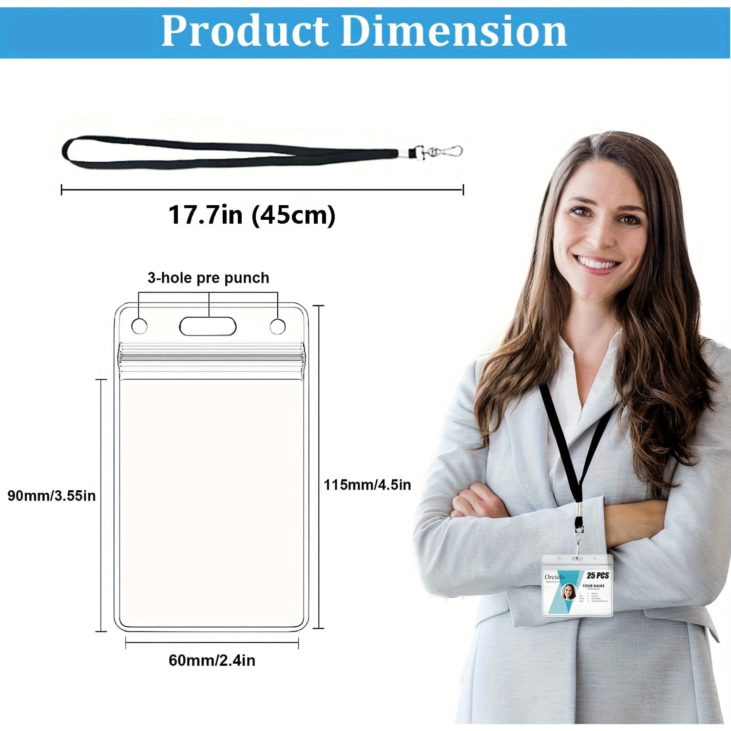 10/25/50/100/150pcs Clear Plastic Vertical Name Tags Badge ID Card Holders and 10/25/50/100/150pcs Flat Neck Lanyards with Swivel Hook