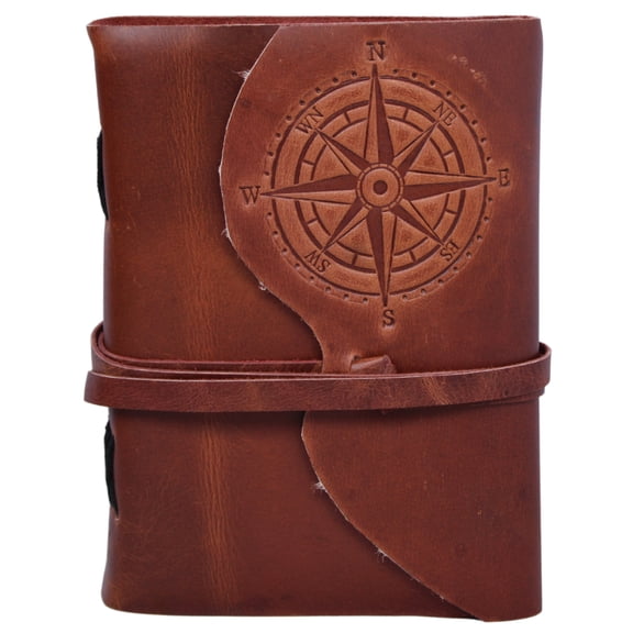 Compass Embossed Handmade Leather Diary Bound Writing Journal Notebook Diary Notepad Unlined Blank Paper Brown Sketchbook Drawing Journal