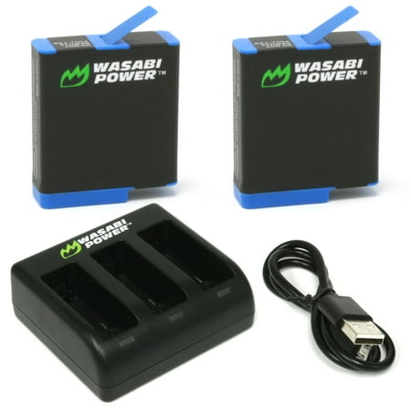 Wasabi Power Battery (2-Pack) and Triple Charger for GoPro HERO8 Black (Compatible with HERO7, HERO6, HERO5)