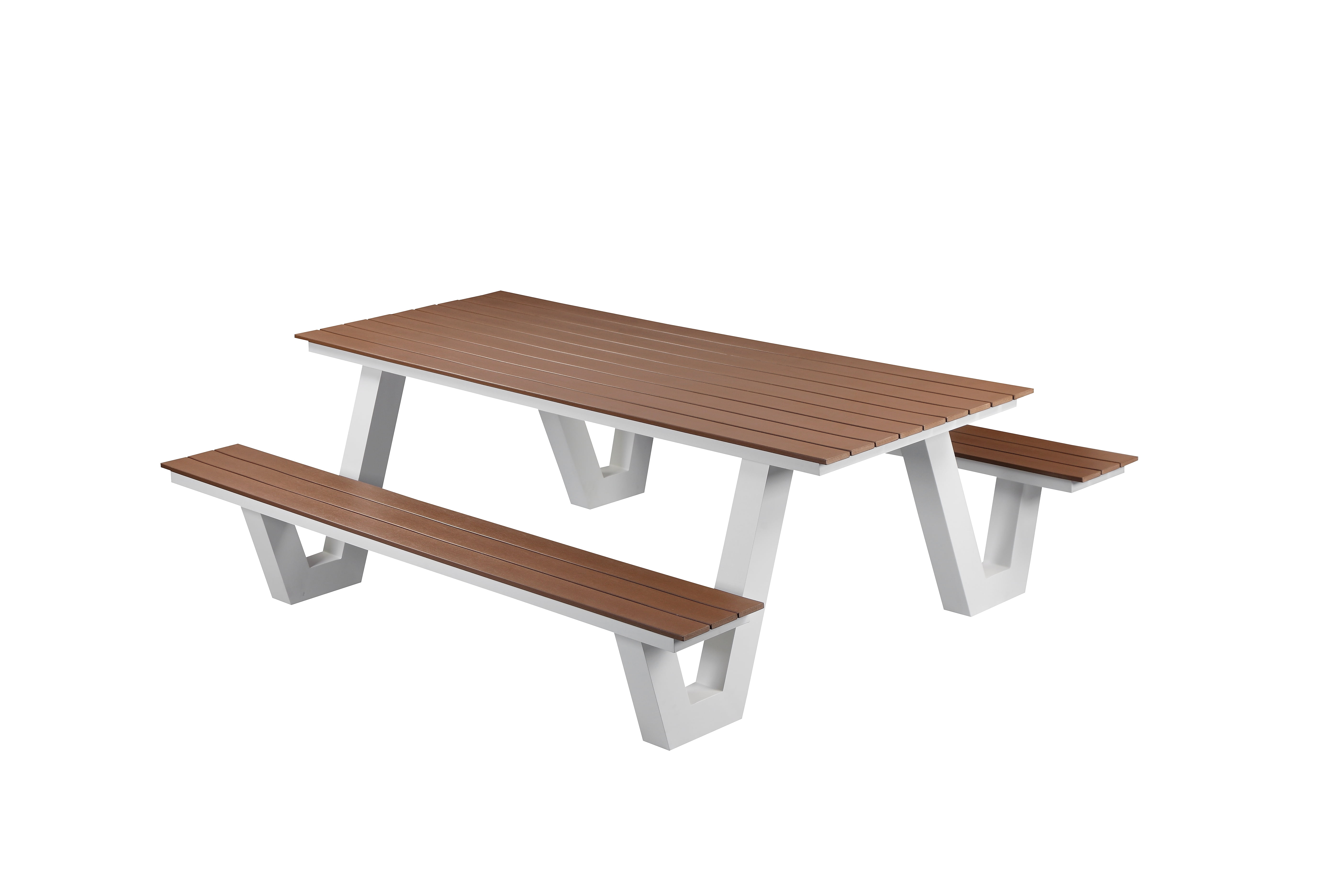 metal picnic table with attached benches