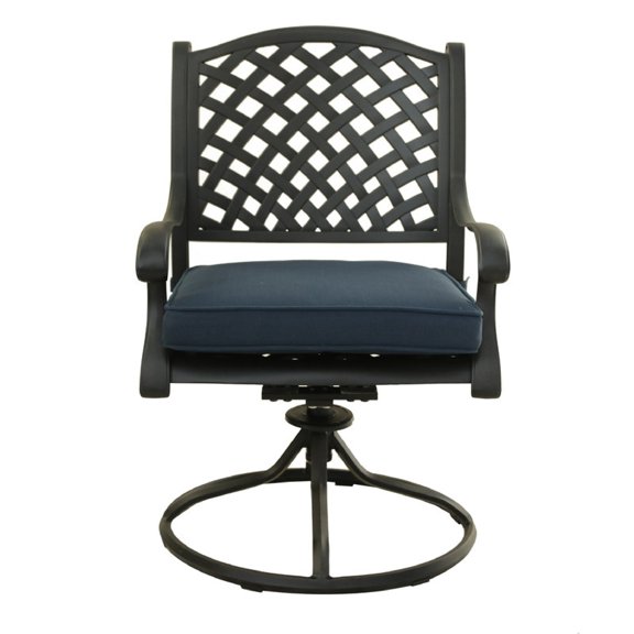 27 Inch Metal Swivel Outdoor Patio Dining Chair, Set of 2, Blue