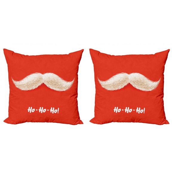 Ambesonne Christmas Throw Pillow Cover 2 Pack, Vivid Santa Mustache, 24", Scarlet Cream