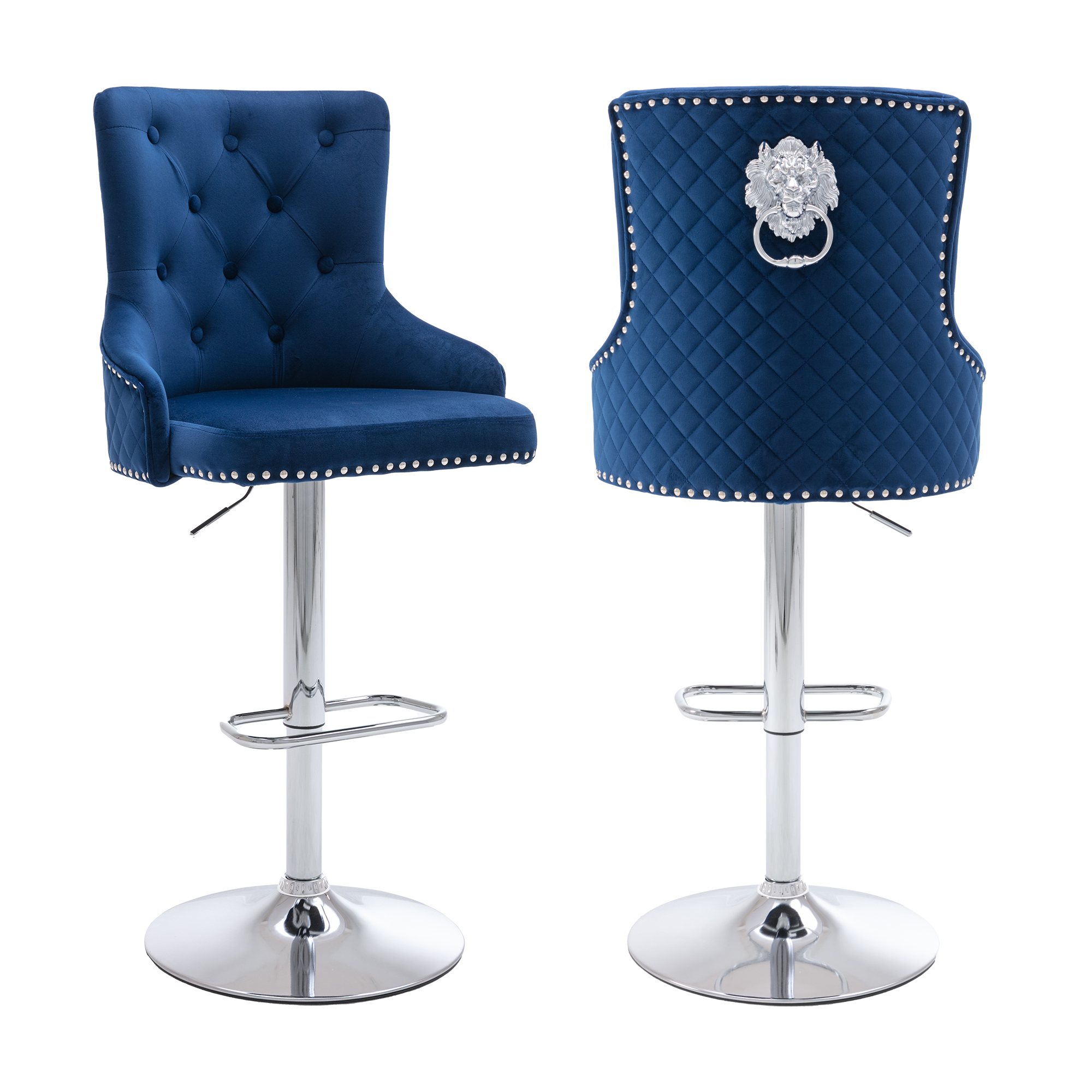 KCC Velvet Barstool Set of 2 Bar Chair Height Adjustable Swivel Counter