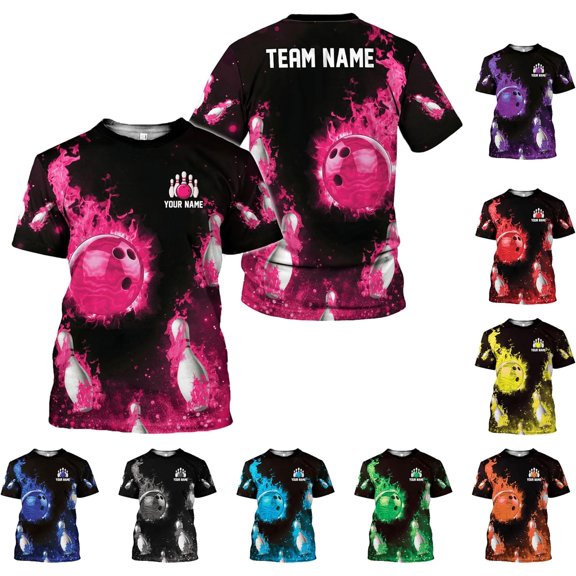 Personalized Bowling Shirt Custom Name Bowling Jersey Shirts Gift for Women & Men Womens Polo Team 3D Unisex Short Sleeve (Pink, S)