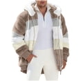 thumbnail image 2 of QIUOMBBP Oversized Fuzzy Fleece Jackets for Men Color Block Faux Fur Cardigan Coat Shaggy Warm Winter Outerwear Khaki XXL, 2 of 7