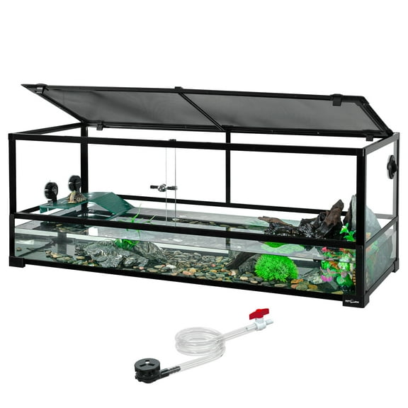 Guzzlo Large Turtle Tank Aquarium, 67 Gallon, 48"×18"×18", with Drainage System