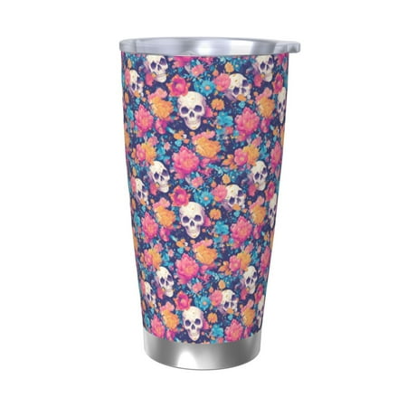 

Susaid colorful Skull flower daisy Print 20oz Car Cup Insulated Coffee Cup Fully Spill Proof Travel Coffee Mug Stainless Steel Tumbler for Work Home Outdoor Car-Without Straw