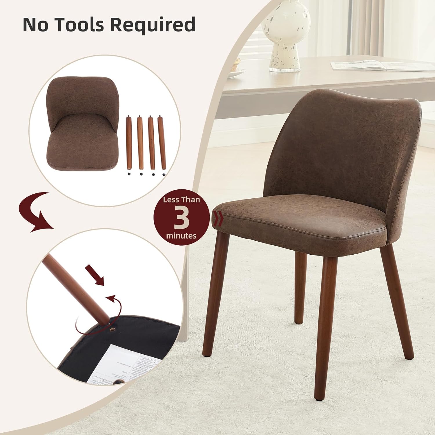 2-pcs Dining Chair,Leather Upholstered Dining Chair with Wood Legs, Wing Backrest, Wooden Kitchen Chair, Kitchen Chairs with Thick Cushions for Dining Room, Living Room