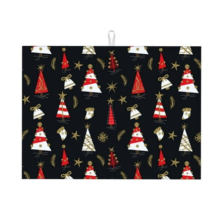 

Tebeau Christmas Tree and Gold Socks Print Dish Drying Mat for Kitchen Counter Dish Drying Pad with Non-slip Rubber Backed Hide Stain Anti Absorbent for Kitchen Counter Drying Mat