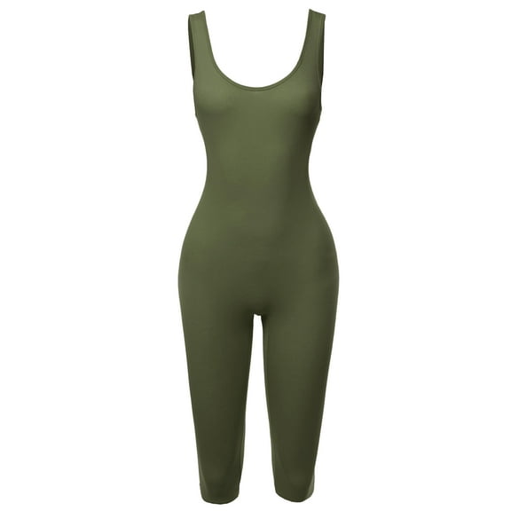 FashionOutfit Women's Solid Tank Top Cotton Catsuit Bermuda Bodysuit