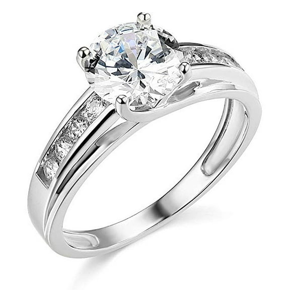 3 Ct Round Real 14K White Gold White Diamond Engagement Wedding Ring Trellis