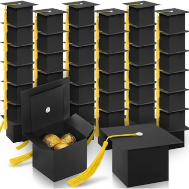 KFSOQE 100 Pcs Graduation Candy Boxes, Class of 2025 Graduation Cap Gift Boxes with Gold Tassel, DIY Graduate Decoration Box for Ceremony Party Small Treat Chocolate Box