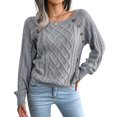 thumbnail image 3 of Women'S Casual Knitted Pullover Sweaters Long Sleeve Crew Neck Jumper Tops Gray L, 3 of 10