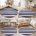 thumbnail image 4 of Small Round Rug 3Ft, Pink Navy Blue Striped Non-Slip Washable Circle Rugs Carpet, Minimalist Abstract Lines Artwork Indoor Outdoor Rug Floor Mats Throw Runner for Bedroom Living Room Bathroom, 4 of 8