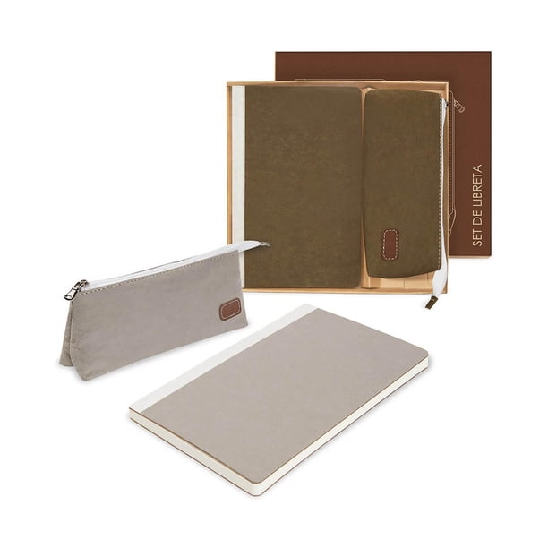 Paquete 10 piezas Set Ecológico con Libreta Kraft y Estuche Porta Lápices verde 22 x 21 x 2