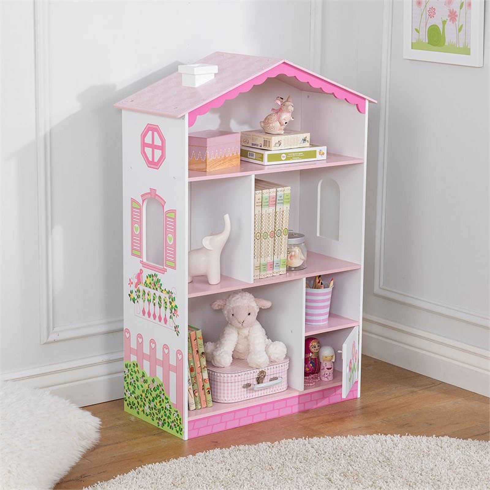 KidKraft Dollhouse Cottage Wooden Bookcase, Pink & White - image 3 of 10