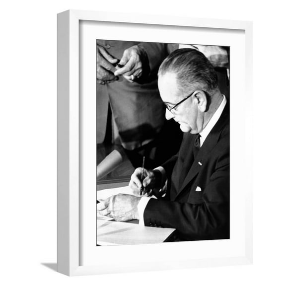 Art.com President Lyndon Johnson Signing the 1964 Civil Rights Bill, July 2, 1964 Photo, White Frame Wall Art, 17" x 21"
