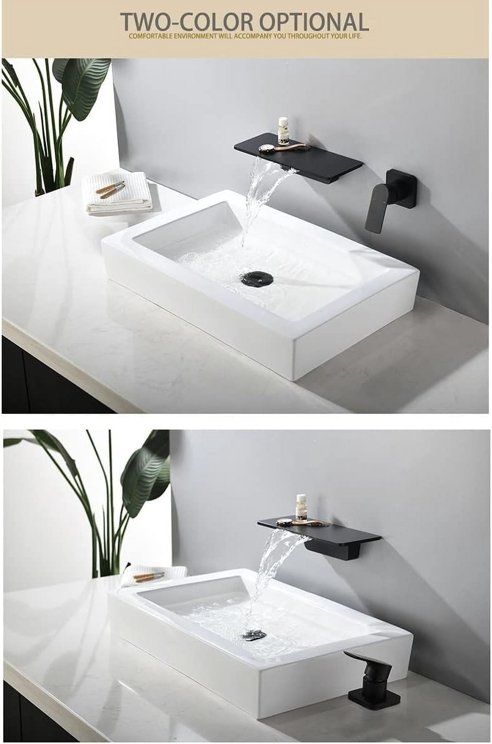 Bathroom Sink Faucet, Bathroom Bathtub Basin Faucet Bath Mixer Shower Set Waterfall Brass Matte Black Wall Mounted Hot and Cold Water Faucet